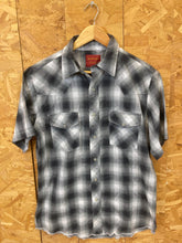 Vintage 80s black white fuzzy check short sleeve western check shirt size medium by Rustler USA